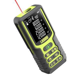 측정, LASGO 100m /328피트 측정 도구, 각도 센서가 있는 거리 측정기, Ft /in /M 유닛, LCD 백라이트 디스플레이, 길이 /면적 /부피 /피타고라스 모드, 배터리 포함