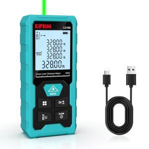 키프림 그린 거리 측정기, USB 타입-C 충전식 배터리가 장착된 328피트 측정 도구, 1/16인치 정확도, 전자 레벨, 10가지 모드, 클래스 II , 리플렉터 플레이트 LD100