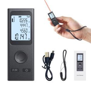WANLUTECH 측정기, 미니 거리 측정기 131피트 USB 충전 LCD 백라이트 특징 측정 도구(피타고라스 모드, 거리, 면적 및 부피 측정(LT-40P)