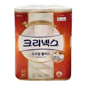 [크리넥스] 크리넥스 수프림플러스 3겹 화장지 40m 30롤 두꺼운 롤휴지