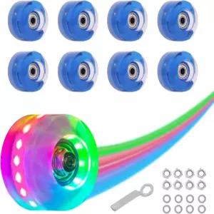 Nattork 8 팩 82A 라이트 업 롤러 스케이트 휠 54 32mm 베어링 장착 야외 및 실내용 이중 줄 위한 야광