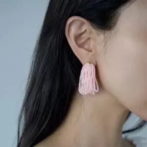 여자 여름 페스티벌룩 파스텔 비즈 태슬 귀걸이