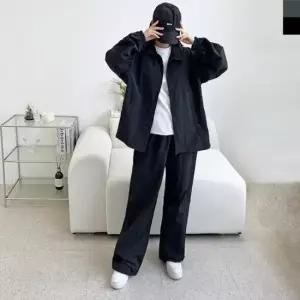 바지 여성 나일론 조거 와이드 루즈핏 절개 스트링