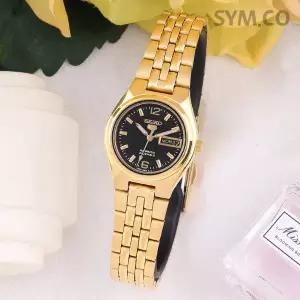 세이코5 SYMK38K1 데이데이트 골드톤 라운드 오토매틱 여자 메탈 시계 e10