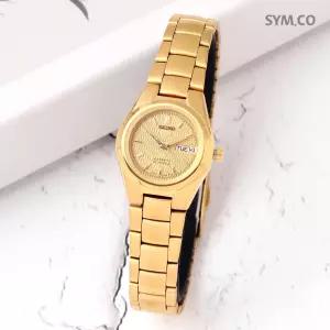 세이코5 SYMC18K1 오토매틱 골드톤 라운드 캐쥬얼 정장 여자 메탈 시계 e10