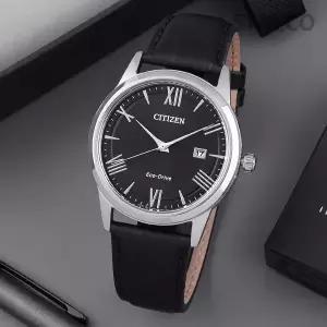 시티즌 AW1231-07E 에코드라이브 라운드 블랙 아날로그 캐쥬얼 정장 남자 가죽 시계 e10