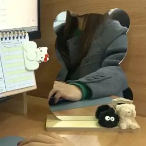 노프레임 곰돌이 아크릴 탁상 거울
