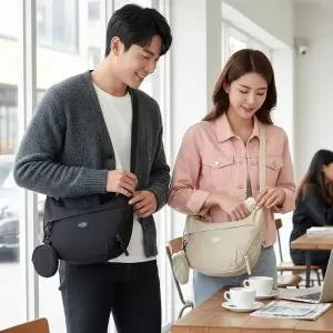 [다잇템]여자 간절기 데일리룩 포켓 포인트 나일론 크로스백