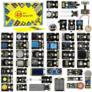 LCD, 5V 릴레이, 사운드, LED 모듈, 서보 모터, 모션, 압력 센서, 센서 등이 포함된 아두이노용 키스튜디오 48 모듈 스타터 키트. 초보자를 위한 프로그래밍