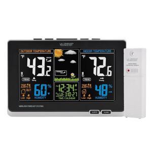 풀 컬러 LCD 및 원자 시간을 갖춘 라크로스 기술 첨단 기상 관측소 - 온도 경보 300피트 전송 범위의 습도 판독을 통해 실내/외 상태 모니터링