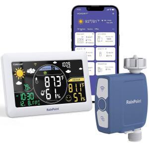 RAINPOINT WiFi 워터 타이머, 물 사용량 기반 및 토양 수분 급수 시스템을 갖춘 스마트 호스 정원 관개용 Wi-Fi 기상 관측소 허브를 스프링클러 컨트롤러