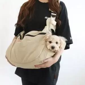 강아지 슬링백 (베이지M) 산책 포대기 이동 가방