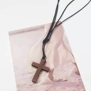 우드 십자가 목걸이 가죽끈 길이조절 룸미러걸이-WFOOGZP