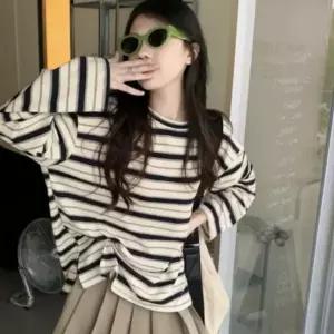 티셔츠 여성 스트라이프 오버핏 긴팔티 레트로