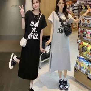 원피스 여성 여름 롱 반팔 루즈핏 옆트임 파자마 홈웨어 외출복