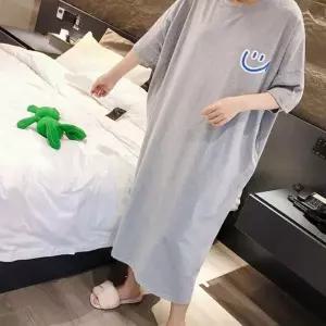 홈웨어 원피스 여성 잠옷 박스핏 반팔 실내복 롱 파자마