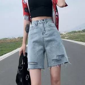 데님 반바지 여성 하이웨스트 숏팬츠 여름 찢청 하프팬츠