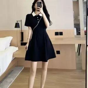 반팔 카라 원피스 배색 하트버튼 여름 홈웨어 데일리룩