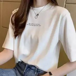 반팔 티셔츠 여성 여름 하트 자수 무지 라운드 티셔츠