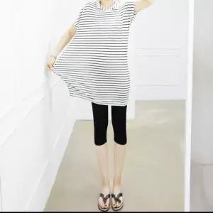 원피스 롱티셔츠 스트라이프 후드 반팔 임산부 홈웨어 미니