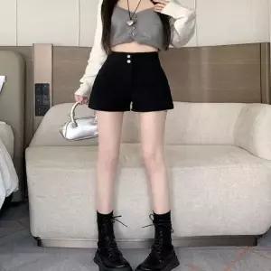 반바지 여성 숏팬츠 하이웨스트 투버튼 A라인 홈웨어