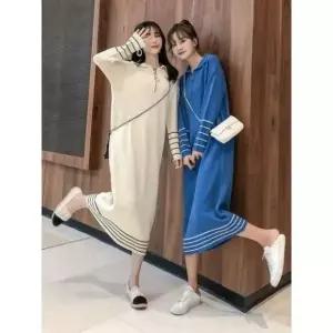 롱니트 원피스 배색 넥지퍼 루즈핏 카라 니트