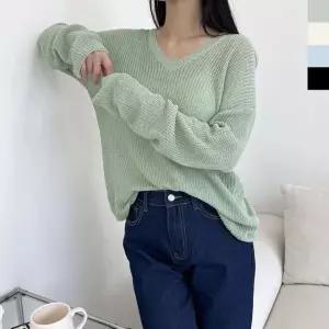 여성 긴팔 니트 브이넥 루즈핏 데일리 2L