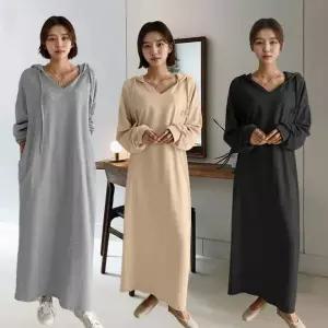후드원피스 면 캐주얼 홈웨어 데일리 원피스