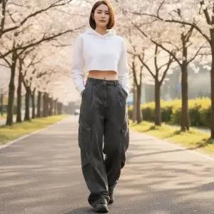 여성 카고 와이드 팬츠 데님 바지 캐주얼