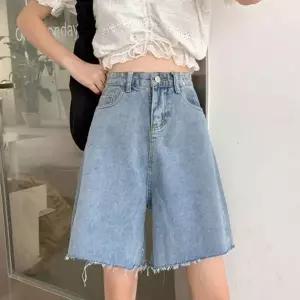 반바지 여성 와이드 연청 베이직 숏팬츠 허리