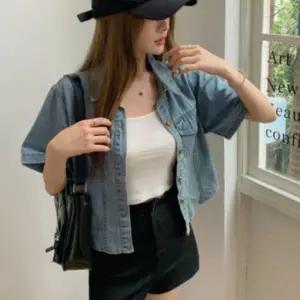 데님 자켓 여성 반팔 크롭 재킷 여름 아우터