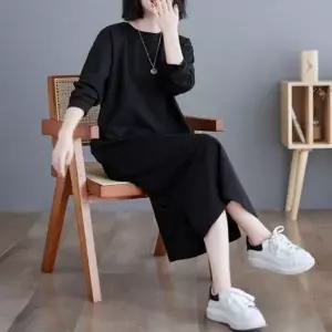 여성 원피스 홈웨어 긴팔 맥시 롱 면스판 일자핏 홈웨어 파자마