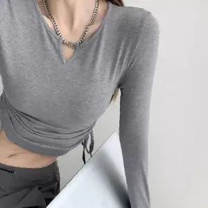 티셔츠 브이넥 셔링 슬림핏 3컬러 여성 긴팔티