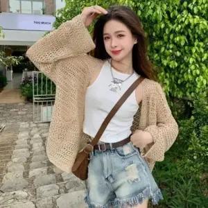 가디건 여성 니트 루즈핏 숏 아우터 베이지 데일리