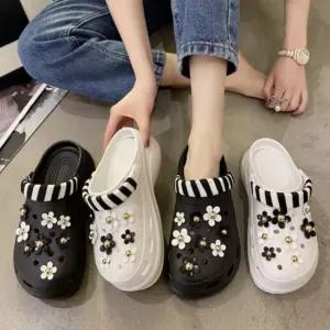 여성 5.5cm 플라워 에바 쿠션 통굽 여름슬리퍼 샌들