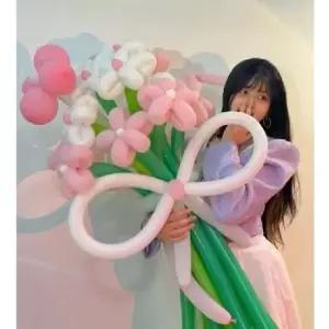 생일 핑크리본 풍선 꽃다발세트