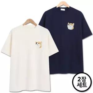 [탑보이][탑보이] 2장세트 미니시바 자수 오버핏 반팔티 (FTBS_860)