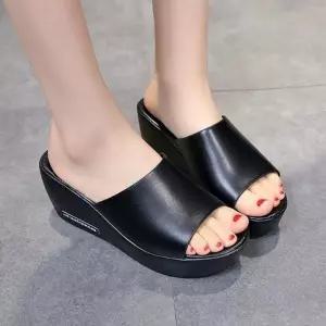 [라일리] Rly 슬리퍼 통굽 7cm 키높이 웨지 슬리퍼 여성슬리