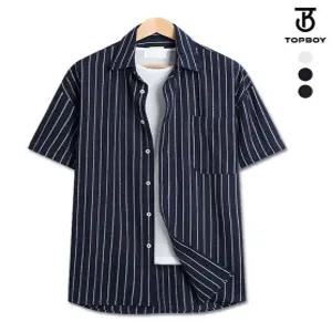 [탑보이][탑보이] 스트라이프 오버핏 린넨 반팔셔츠 (TC016)