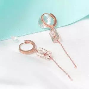 14K 금침 로즈골드 원터치링 스퀘어 체인 예쁜 학생