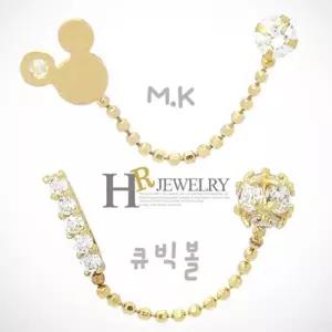[호림쥬얼리]14K정품)한쪽(HR)14K M.K 큐빅볼 투핀 귀걸이(1pcs)