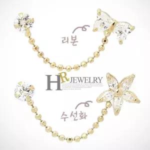 [호림쥬얼리]14K정품)한쪽(HR)14K 리본 수선화 투핀 귀걸이-1pcs