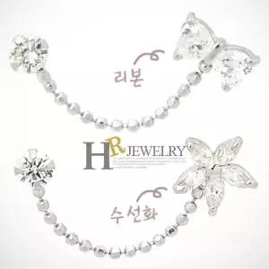 [호림쥬얼리]14K정품)한쪽(HR)14K 화이트 리본 수선화 투핀 귀걸이