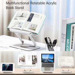 360도 조절 가능 책 홀더를 읽을 수 있는  책꽂이 ° 회전 베이스 탄성 페이지 클립 접이식 데스크탑 라이
