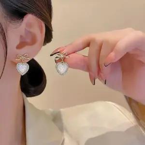 실버925 이 블링 리본 하트 귀걸이 드롭 패션 아이돌