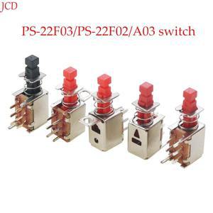PS-22F03 직각 PCB 래칭 푸시 버튼 스위치(캡 포함) DPDT 이중 극 자체/잠금 없음 키 전원 6Pin A03