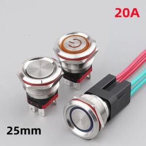 25mm 20A 고전류 24V220V 금속 버튼 스위치 자동 잠금 재설정 시작 방수 전원