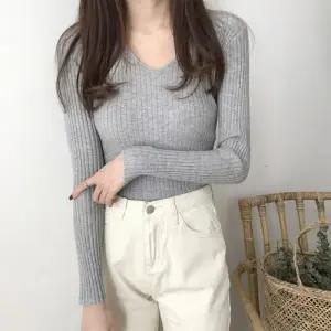 [옷자락]여자 롱슬리브 V넥 골지 클래식 데일리 티셔츠