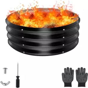 레이네시스 24인치 원형 아연 도금 화덕 링 지름 2피트 뒷마당용 야외 캠핑 모닥불 블랙