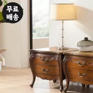 듀 엔틱 마호가니 원목 안방 거실 서랍장 2단 협탁